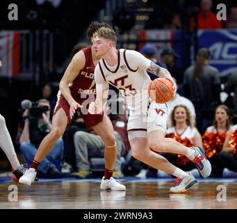 13. März 2024: Virginia Tech Hokies Guard (23) Tyler Nickel dribbelt den Ball während eines ACC Männer Basketball Turniers zwischen den Virginia Tech Hokies und den Florida State Seminoles in der Capital One Arena in Washington, DC Justin Cooper/CSM (Credit Image: © Justin Cooper/Cal Sport Media) Stockfoto