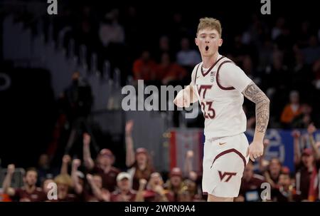 März 2024: Virginia Tech Hokies Guard (23) Tyler Nickel feiert einen Korb während eines ACC Männer Basketball Turniers zwischen den Virginia Tech Hokies und den Florida State Seminoles in der Capital One Arena in Washington, DC Justin Cooper/CSM (Credit Image: © Justin Cooper/Cal Sport Media) Stockfoto