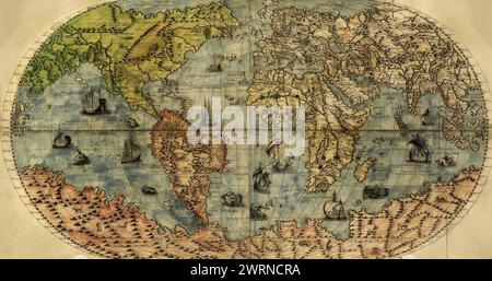 Eine antike Weltkarte von Abraham Ortelius, um 1570 Stockfoto