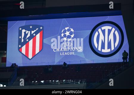 Madrid, Spanien. März 2024. Madrid, Spanien, 13. März 2024: Ergebnisliste während des UEFA Champions League-Fußballspiels zwischen Atletico Madrid und Inter im Civitas Metropolitano in Madrid, Spanien. (Daniela Porcelli/SPP) Credit: SPP Sport Press Photo. /Alamy Live News Stockfoto