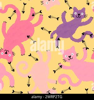 Halloween Tiere nahtlose Aquarellmalerei Katzenmuster zum Einpacken von Papier und Stoffen und Kinderkleidung Druck und Accessoires und Herbst Textilien und Stockfoto