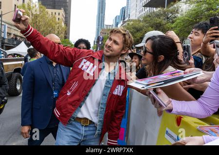 Austin, USA. März 2024. Ryan Gosling besucht die Premiere von „The Fall Guy“ als Teil von South by Southwest 2024 im Paramount Theatre am 12. März 2024 in Austin, Texas. (Travis P Ball/SIPA USA) Credit: SIPA USA/Alamy Live News Stockfoto