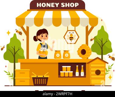 Honiggeschäft Vektor-Illustration mit einem natürlichen nützlichen Produkt Glas, Biene oder Waben, die in Flat Cartoon Hintergrund Design verbraucht werden Stock Vektor