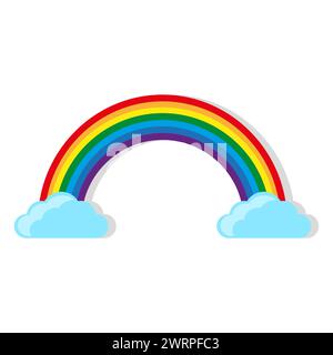 Zeichentrickfilm Regenbogen mit Wolken auf weißem Hintergrund. Vektorabbildung. EPS 10. Stock Vektor