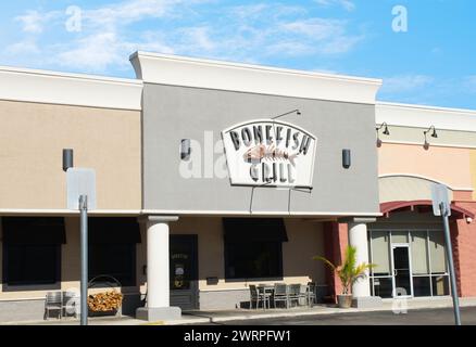 OCALA, FLORIDA, USA - 12. März 2024 Bonefish Grill ist eine gehobene Restaurantkette, die frische Meeresfrüchte serviert. Sie haben 215 Standorte in den USA Stockfoto