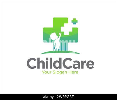 Cross-Child Care Logo Designs für Klinik und Krankenhaus Logo Stock Vektor