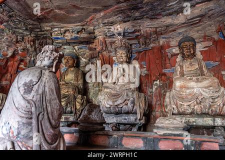 Dazu Rock Carvings sind Klippenschnitzereien aus der späten Tang- und frühen Song-Dynastie mit buddhistischen Themen. Stockfoto