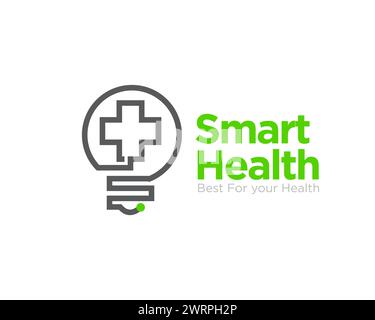 Smart Health Logo Designs für den medizinischen Dienst mit Lampenfigur Stock Vektor