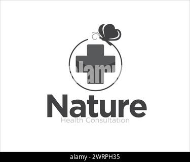 Nature Health Logo Designs mit Schmetterlingsfigur Stock Vektor