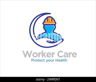 Logo für die Mitarbeiterpflege mit Handkreisfigur zum Schutz des Arbeitnehmers Stock Vektor
