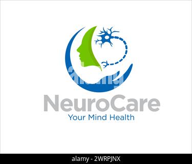 Neuron Care Logo Designs für medizinischen Schutz und klinische Beratung Stock Vektor