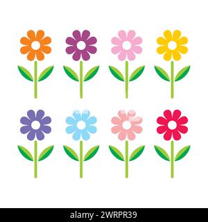 Kamillenset. Daisy Kamille. Niedliche Blumenkollektion. Liebeskarte. Konzept für das Wachstum von Kamillensymbolen. Flaches Design. Vektor-Illustration Blumen. Stock Vektor