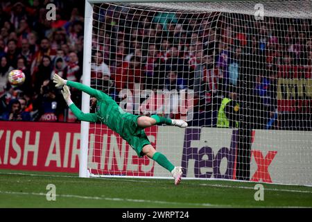 Madrid, Königreich Spanien; 14.03.2024.- Torhüter Jan Oblak Atletico de Madrid. Atletico de Madrid schlägt im Achtelfinale Milan am 2. Spieltag der Champions League gegen die Internazionale Mailand und geht in die nächste Phase über. Atletico de Madrid 2 Inter de Milan 1, Endergebnis Atletico gewinnt 3-2 im Elfmeterschießen. Antoine Griezmann 35 und Memphis de Pay 87. Inter Federico Di Marco 33". Foto: Juan Carlos Rojas Stockfoto