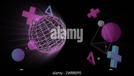 Bild von 3D-rosa Formen auf schwarzem Hintergrund Stockfoto