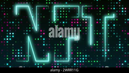 Bild des nft über schwarzem Hintergrund mit Lichtern Stockfoto