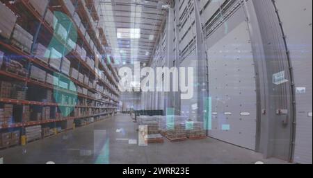 Digitale Zusammenstellung der statistischen Datenverarbeitung gegen Lager im Hintergrund Stockfoto