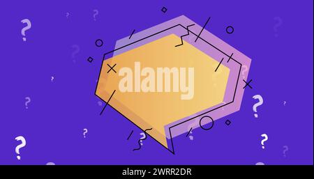 Bild von geometrischen Formen und Fragezeichen auf blauem Hintergrund Stockfoto
