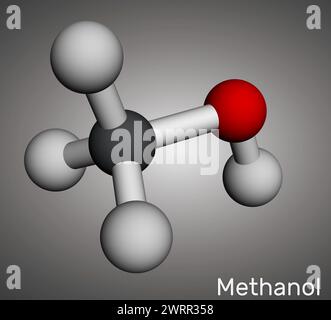 Methanol, Methylalkohol, Molekül. Zuckerersatz und Molekularmodell E951. 3D-Rendering. Abbildung Stockfoto