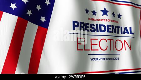 Bild der us-Präsidentschaftswahlen, Ihre Stimme ist Ihre Stimme mit amerikanischen Flaggenelementen Stockfoto