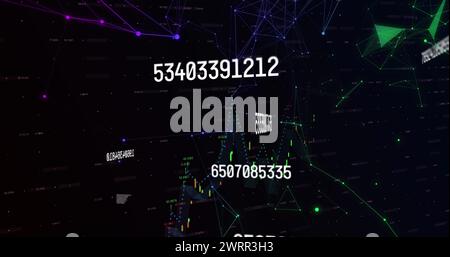 Bild der Datenverarbeitung und des Verbindungsnetzes auf schwarzem Hintergrund Stockfoto