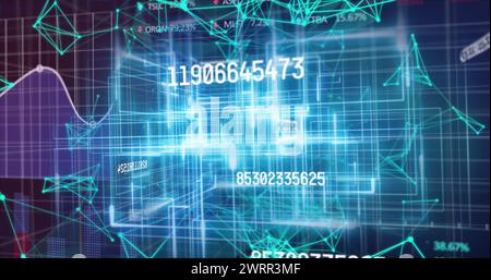 Bild der Datenverarbeitung und des Verbindungsnetzes auf schwarzem Hintergrund Stockfoto