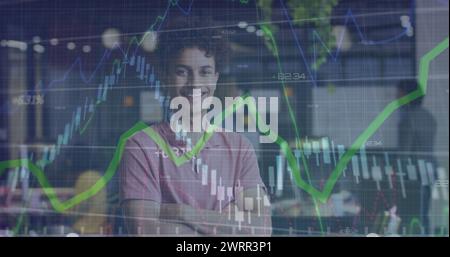 Bild von der Verarbeitung von Finanzdaten gegenüber birassischen Geschäftsleuten Stockfoto