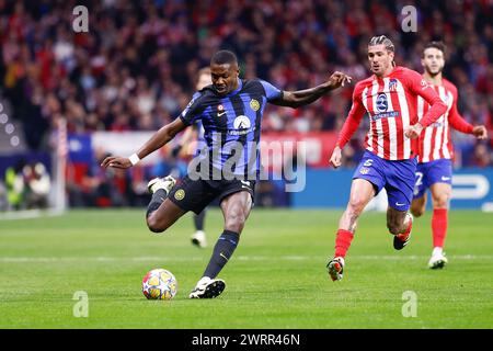 Marcus Thuram von Inter während der UEFA Champions League, Achtelfinale, 2. Leg-Fußballspiel zwischen Atletico de Madrid und FC Internazionale am 13. März 2024 im Civitas Metropolitano Stadion in Madrid, Spanien Stockfoto