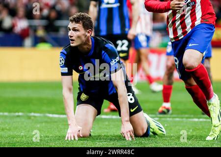 Benjamin Pavard von Inter während der UEFA Champions League, Achtelfinale, 2. Leg-Fußballspiel zwischen Atletico de Madrid und FC Internazionale am 13. März 2024 im Civitas Metropolitano Stadion in Madrid, Spanien Stockfoto