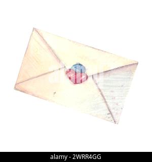 Briefumschlag Post Herz Aquarellzeichnung. Grußkarte Einladung Postkarte Notiz Papierdekoration. Das Festival hat keine Schreibkorrespondenz mehr. Isoliert am Stockfoto
