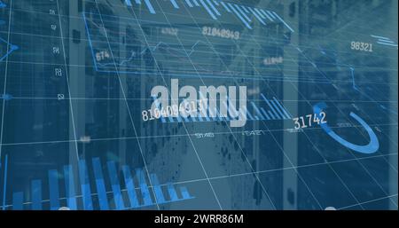 Bild der Datenverarbeitung sowie Diagramme und Diagramme auf der Schnittstelle Stockfoto