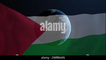 Bild des Globus über der Flagge palästinas Stockfoto