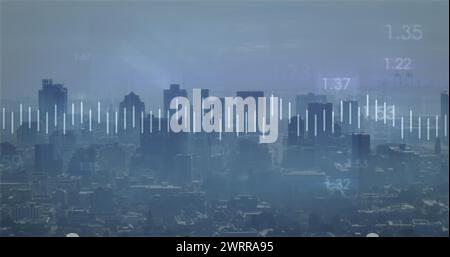 Bild der Verarbeitung finanzieller Daten über dem Stadtbild Stockfoto