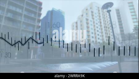 Bild der Verarbeitung finanzieller Daten über dem Stadtbild Stockfoto