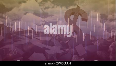 Bild der Verarbeitung von Finanzdaten über Dollarzeichen und Wolken Stockfoto