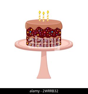 Köstlicher süßer Schokoladenkuchen mit Schokoladenschichten und Glasur. Köstliche Konfektion isolierte Karikaturvektor-Illustration. Stockfoto