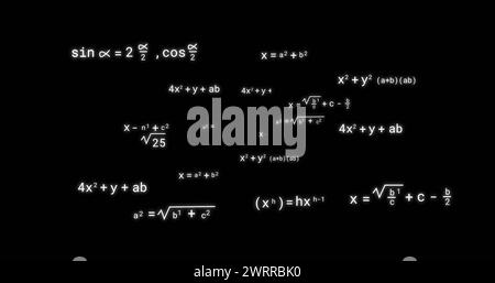 Bild von mathematischen Gleichungen auf schwarzem Hintergrund Stockfoto