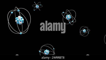 Bild von Atommodellen, die sich auf schwarzem Hintergrund drehen Stockfoto