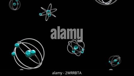 Bild von Atommodellen, die sich auf schwarzem Hintergrund drehen Stockfoto