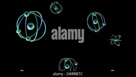 Bild von Atommodellen, die sich auf schwarzem Hintergrund drehen Stockfoto