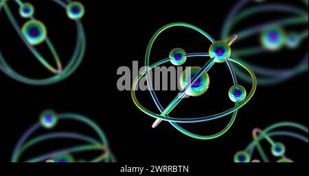 Bild von Atommodellen, die sich auf schwarzem Hintergrund drehen Stockfoto