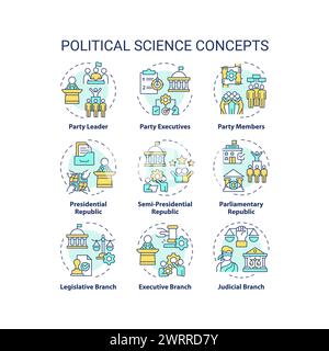 Politikwissenschaft, mehrfarbige Konzeptsymbole Stock Vektor