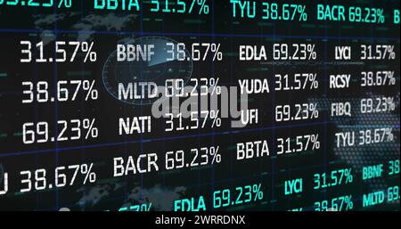 Bild von Statistiken und Datenverarbeitung über Weltkarte Stockfoto