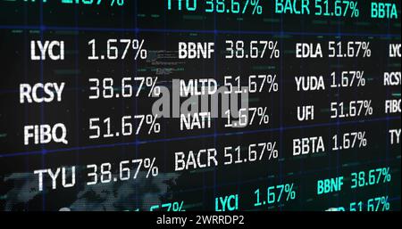 Bild von Statistiken und Datenverarbeitung über Weltkarte Stockfoto
