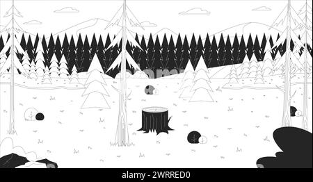 Glade Wald Kiefern schwarz-weiße Linie Illustration Stock Vektor