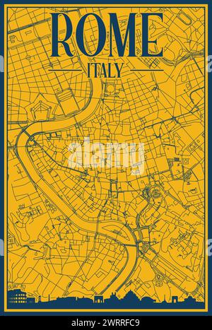 Handgezeichnetes Straßennetz und Skyline-Poster der Innenstadt von ROM, ITALIEN Stock Vektor