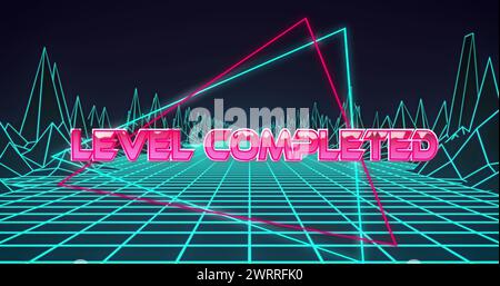 Bild des abgeschlossenen Textes auf Ebene über einem Raster mit digitalem Gelände Stockfoto