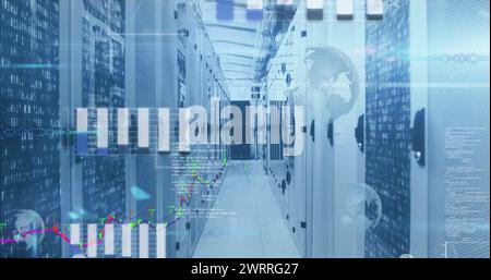Bild von Statistiken und Datenverarbeitung über Computerserver Stockfoto