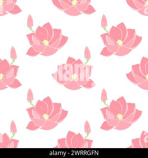 Lotusmuster mit handgezeichneter rosafarbener Blume. Seerose für Verpackung, Hintergrund, Hintergrund, Tapete. Vektorabbildung Stock Vektor