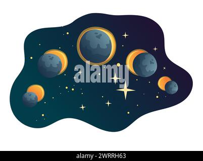 Sonnenfinsternis-Zyklus, Hintergrund. Stock Vektor