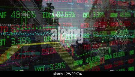 Bild von Finanzdaten und Grafiken über dem Stadtbild Stockfoto